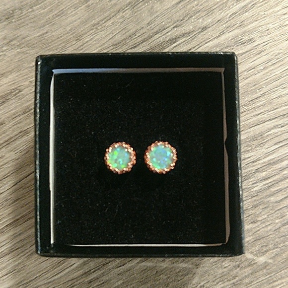 Rose Gold Opal Stud Earrings - Picture 6 of 6